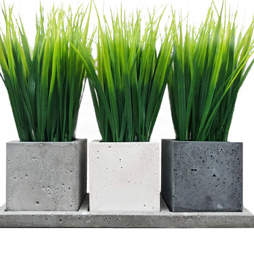 Искусственная осока в кашпо Трио из бетона 28*10*8 см