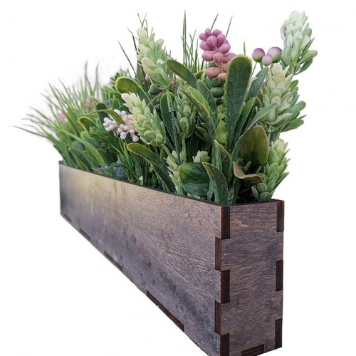 Искусственные цветы в горшке из дерева 50*10*5см